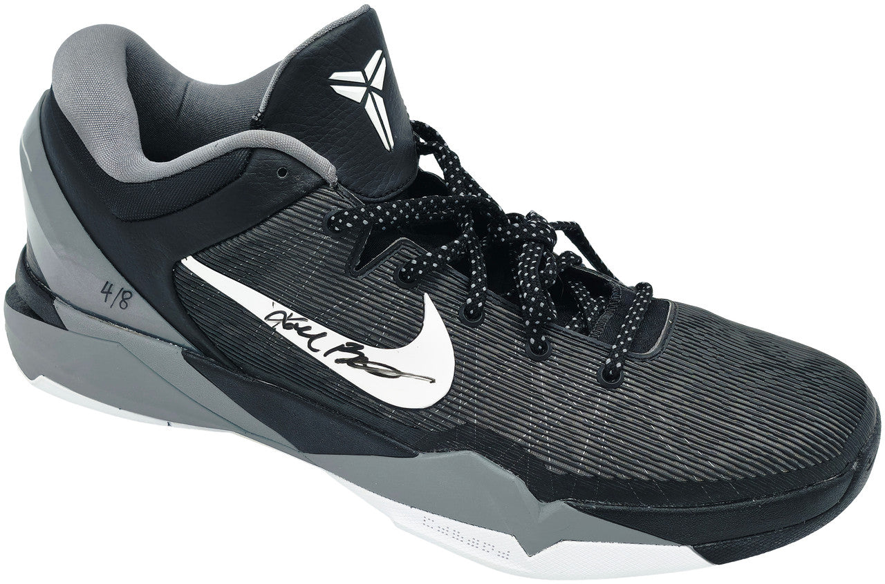 Kobe Bryant Autographed Black/Grey 2011-12 Nike Kobe VII Shoes Los Angeles Lakers (Dual Signed) Size 14 #4/8 Panini Holo #PA16640