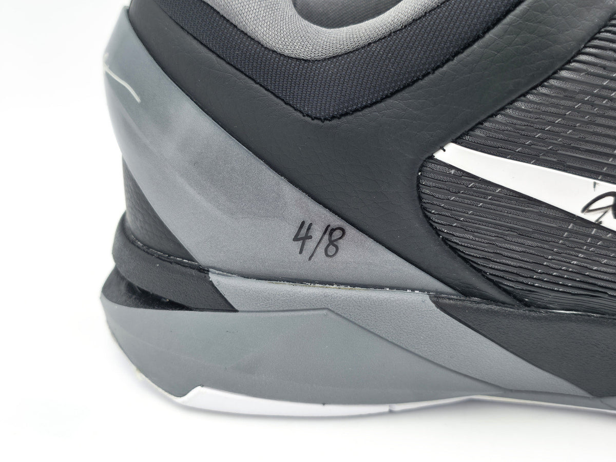 Kobe Bryant Autographed Black/Grey 2011-12 Nike Kobe VII Shoes Los Angeles Lakers (Dual Signed) Size 14 #4/8 Panini Holo #PA16640