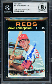 Dave Concepcion Autographed 1971 Topps Rookie Card #14 Cincinnati Reds Beckett BAS #18628616