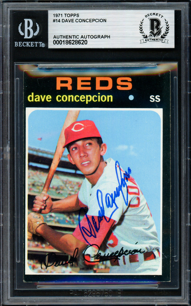Dave Concepcion Autographed 1971 Topps Rookie Card #14 Cincinnati Reds Beckett BAS #18628620