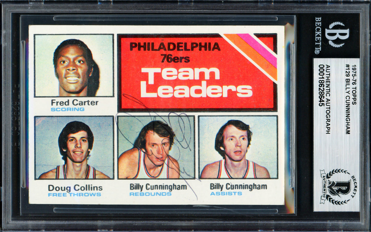 Billy Cunningham Autographed 1975-76 Topps Card #129 Philadelphia 76ers Beckett BAS #18628645