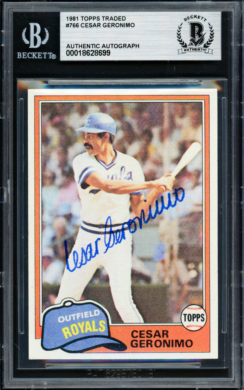 Cesar Geronimo Autographed 1981 Topps Traded Card #766 Kansas City Royals Beckett BAS #18628699