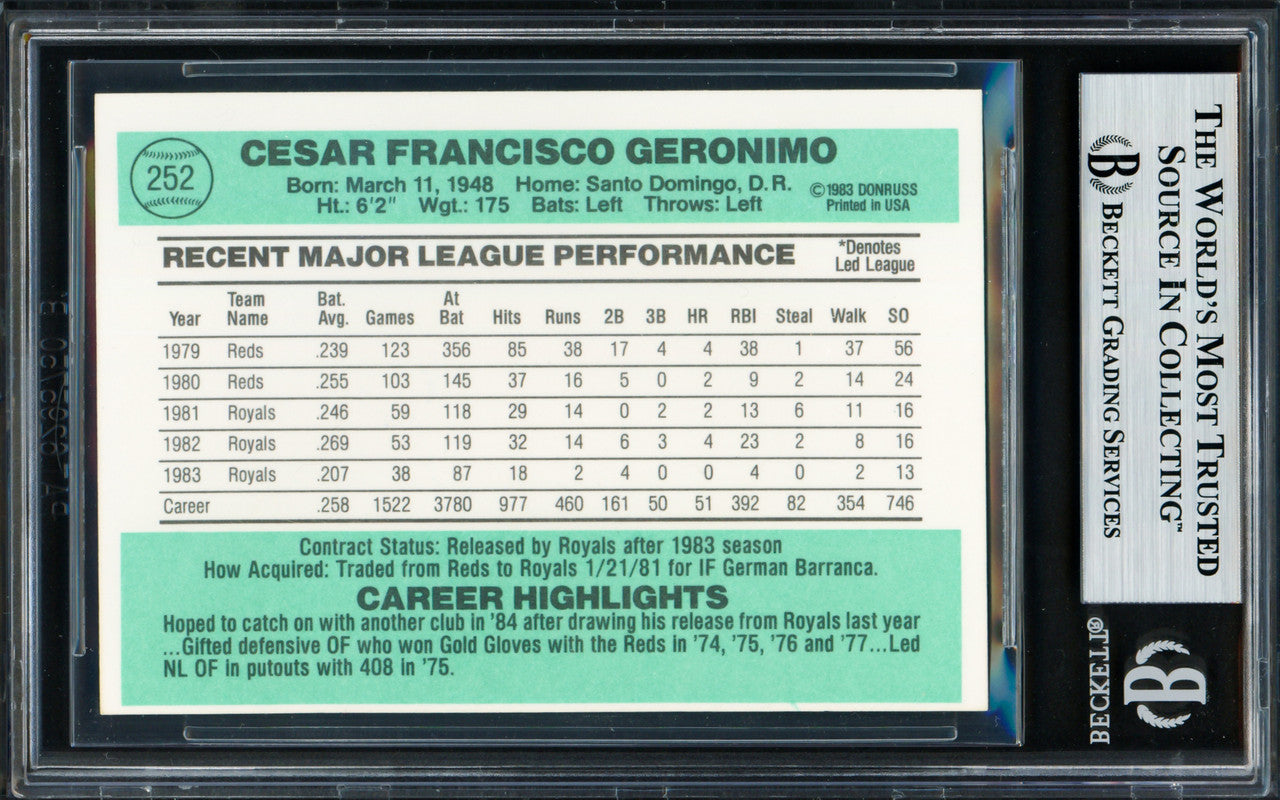Cesar Geronimo Autographed 1984 Donruss Card #252 Kansas City Royals Beckett BAS #18628737
