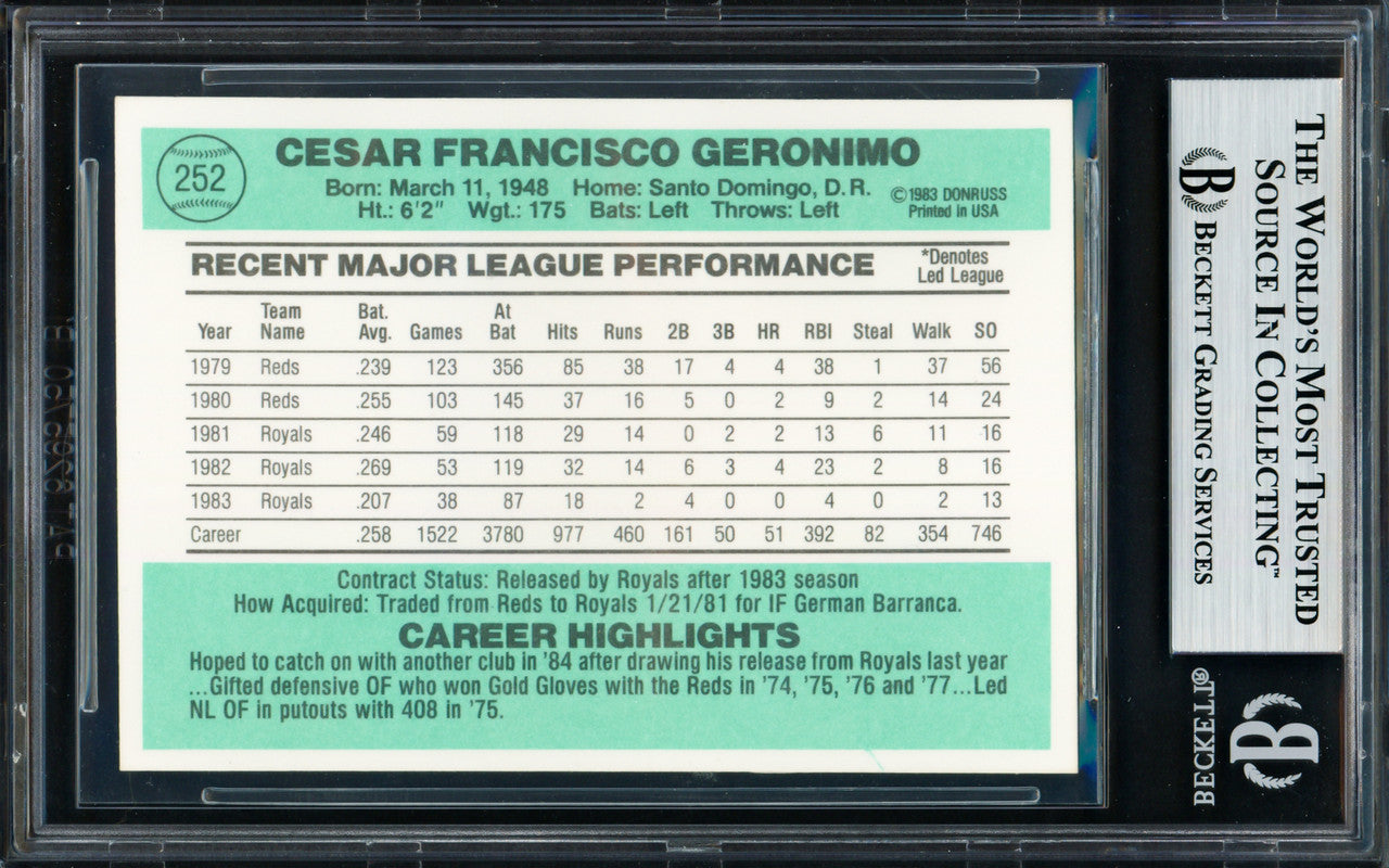 Cesar Geronimo Autographed 1984 Donruss Card #252 Kansas City Royals Beckett BAS #18628739