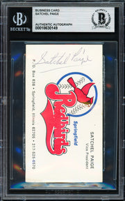 Satchel Paige Autographed 2x3.5 Business Card Springfield Redbirds Beckett BAS #18630149