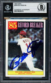 Pete Rose Autographed 1986 Topps Card #206 Cincinnati Reds Beckett BAS #18629319