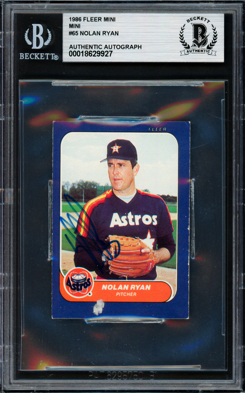Nolan Ryan Autographed 1986 Fleer Mini Card #65 Houston Astros Beckett BAS #18629927