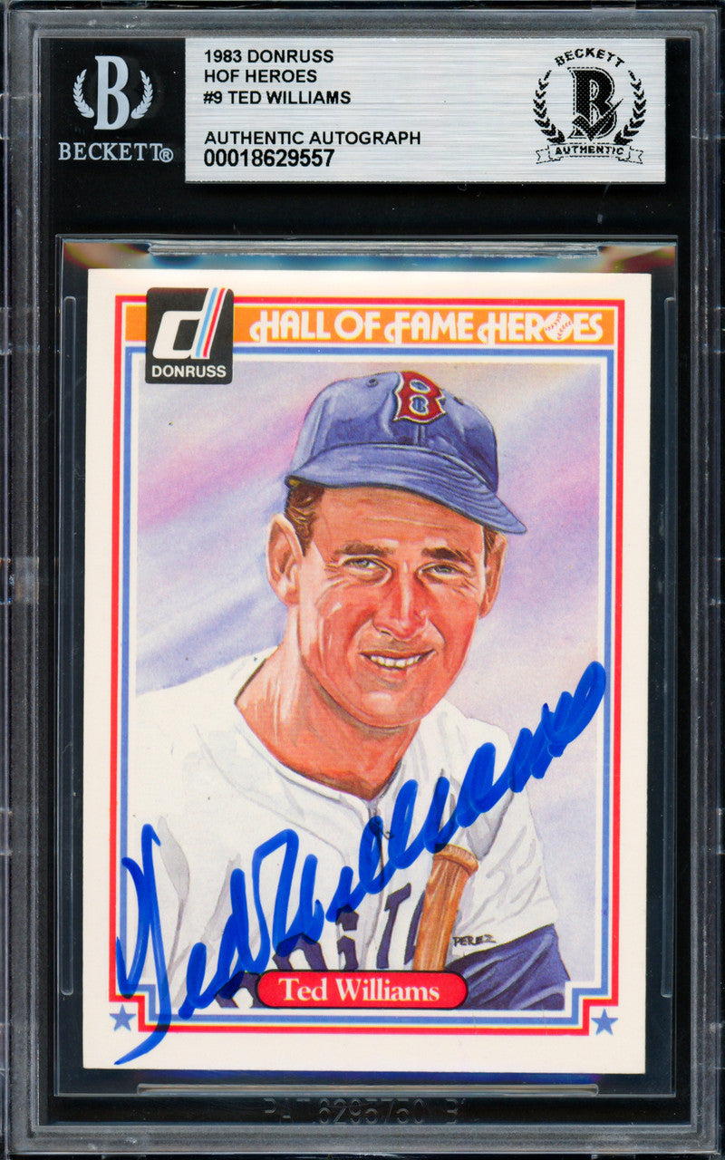 Ted Williams Autographed 1983 Donruss Hall of Fame Heroes Card #9 Boston Red Sox Beckett BAS #18629557