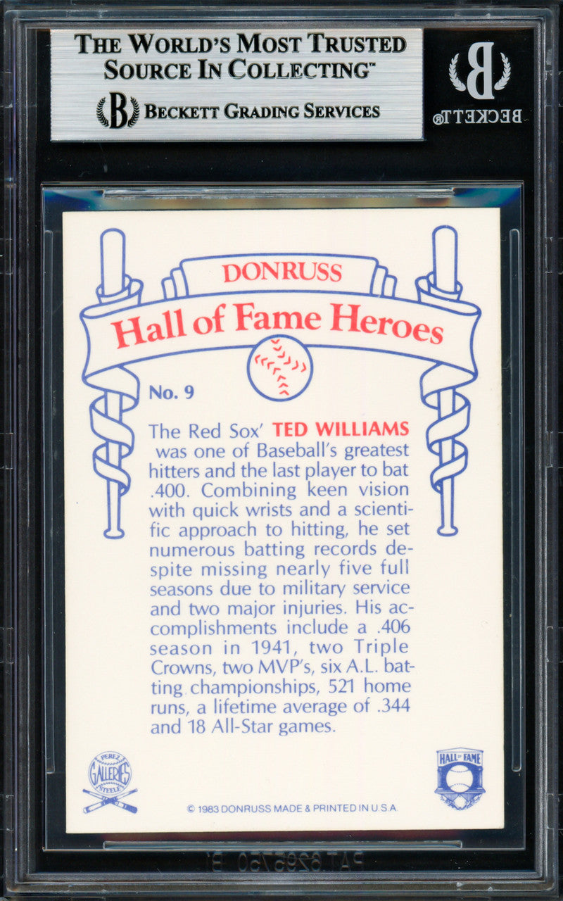 Ted Williams Autographed 1983 Donruss Hall of Fame Heroes Card #9 Boston Red Sox Beckett BAS #18629557