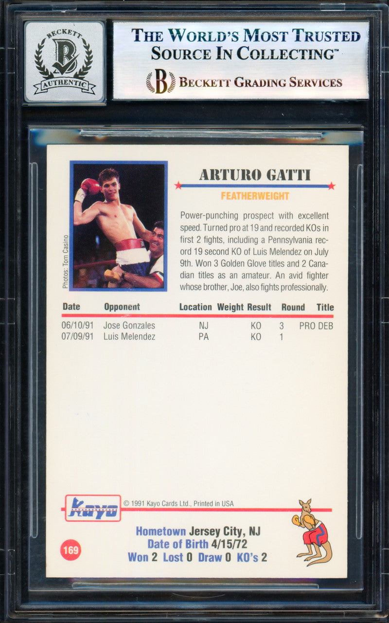 Arturo Gatti Autographed 1991 Kayo Rookie Card #169 Auto Grade Gem Mint 10 Beckett BAS #18174314