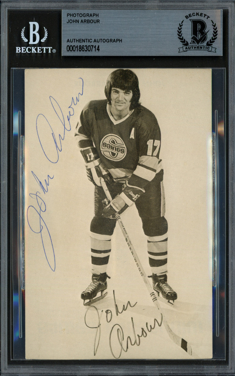 John Arbour Autographed 1972-73 3.5x5.5 Team Issued Photo Minnesota Fighting Saints (Back Damage) Beckett BAS #18630714