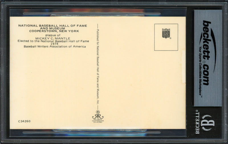 Mickey Mantle Autographed Hall of Fame Plaque Postcard New York Yankees Beckett BAS #18630862