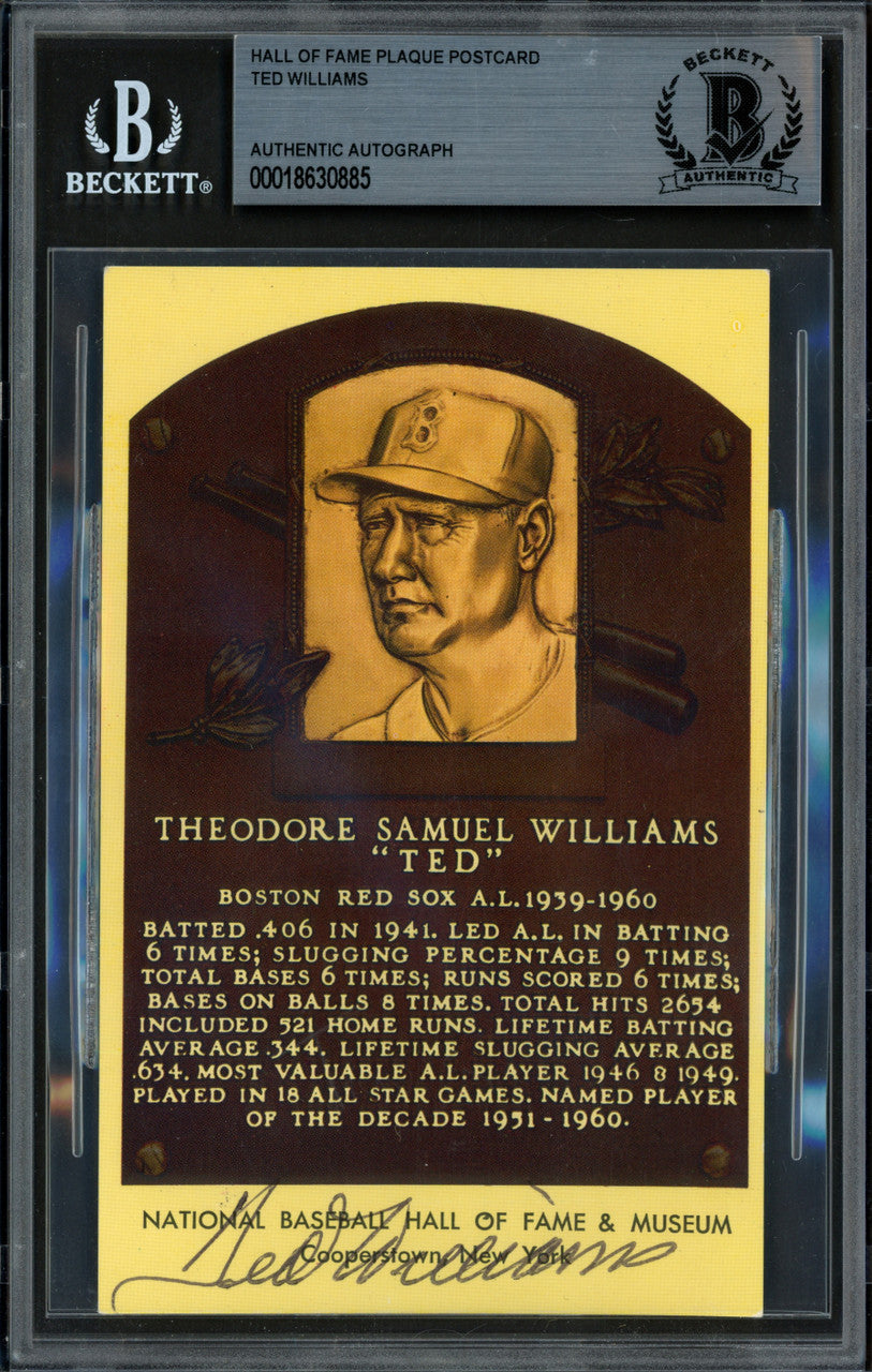 Ted Williams Autographed Hall of Fame Plaque Postcard Boston Red Sox Beckett BAS #18630885
