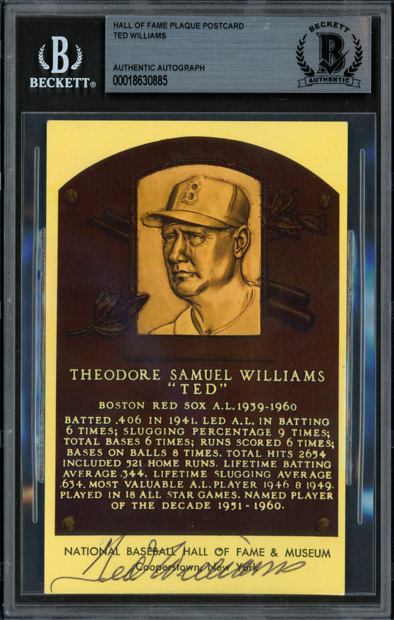 Ted Williams Autographed Hall of Fame Plaque Postcard Boston Red Sox Beckett BAS #18630885