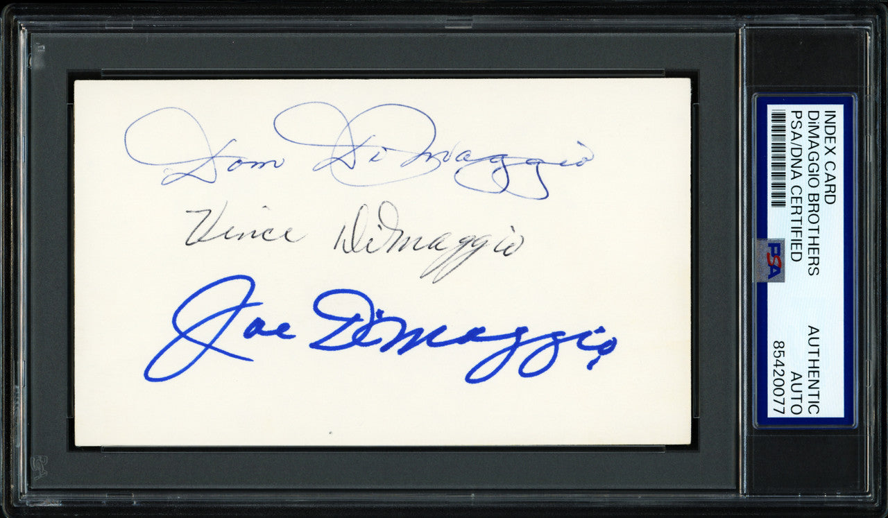 Joe, Vince, & Dom DiMaggio Brothers Autographed 3x5 Index Card PSA/DNA #85420077