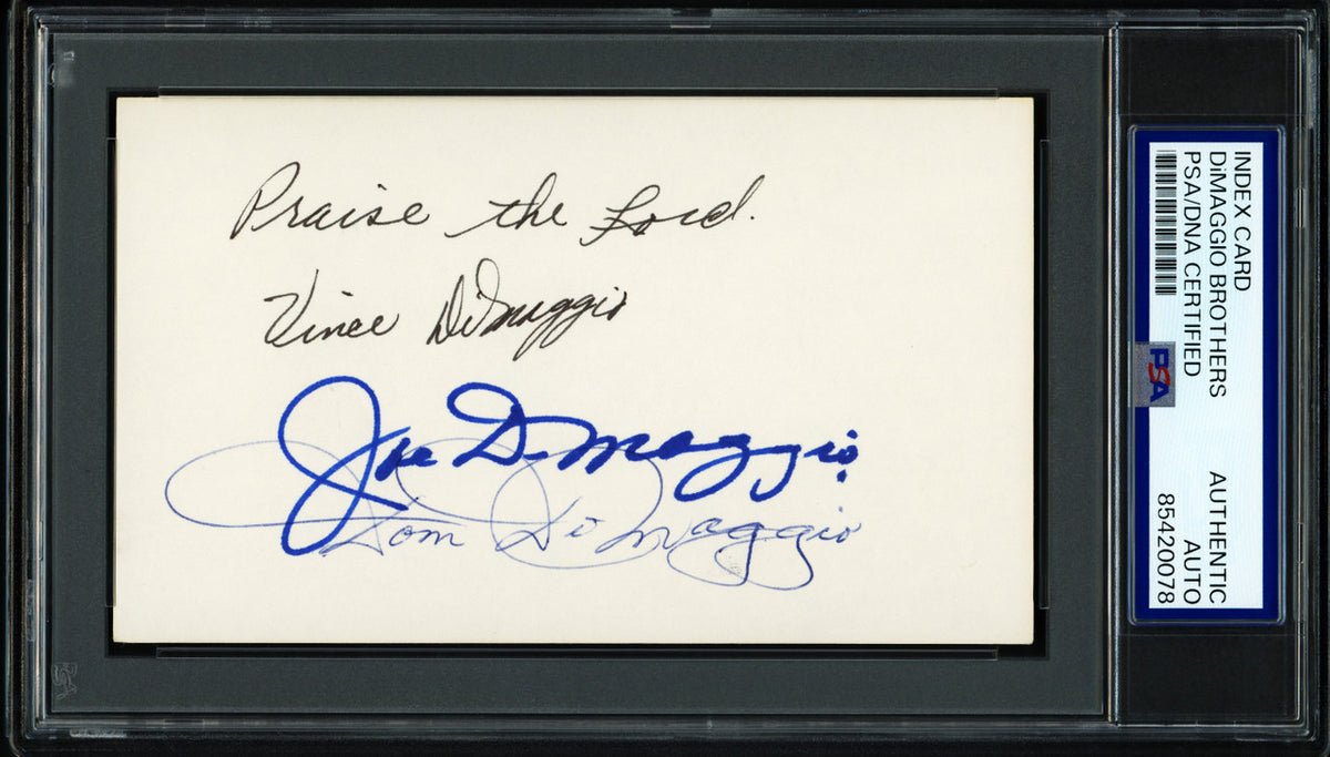 Joe, Vince, & Dom DiMaggio Brothers Autographed 3x5 Index Card PSA/DNA #85420078