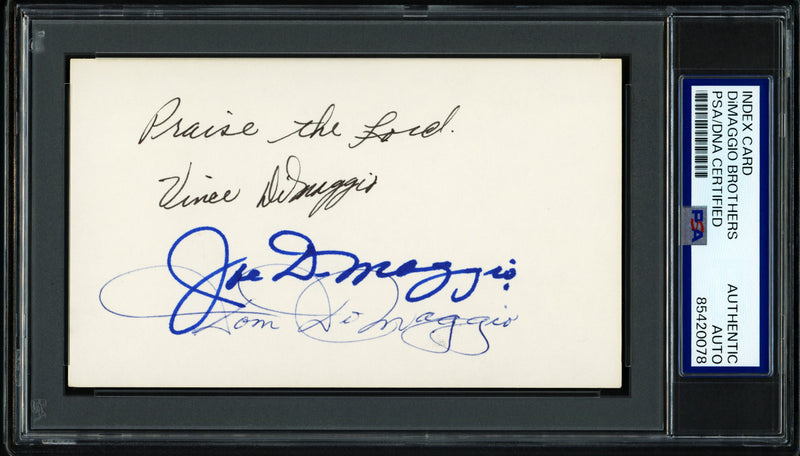 Joe, Vince, & Dom DiMaggio Brothers Autographed 3x5 Index Card PSA/DNA #85420078