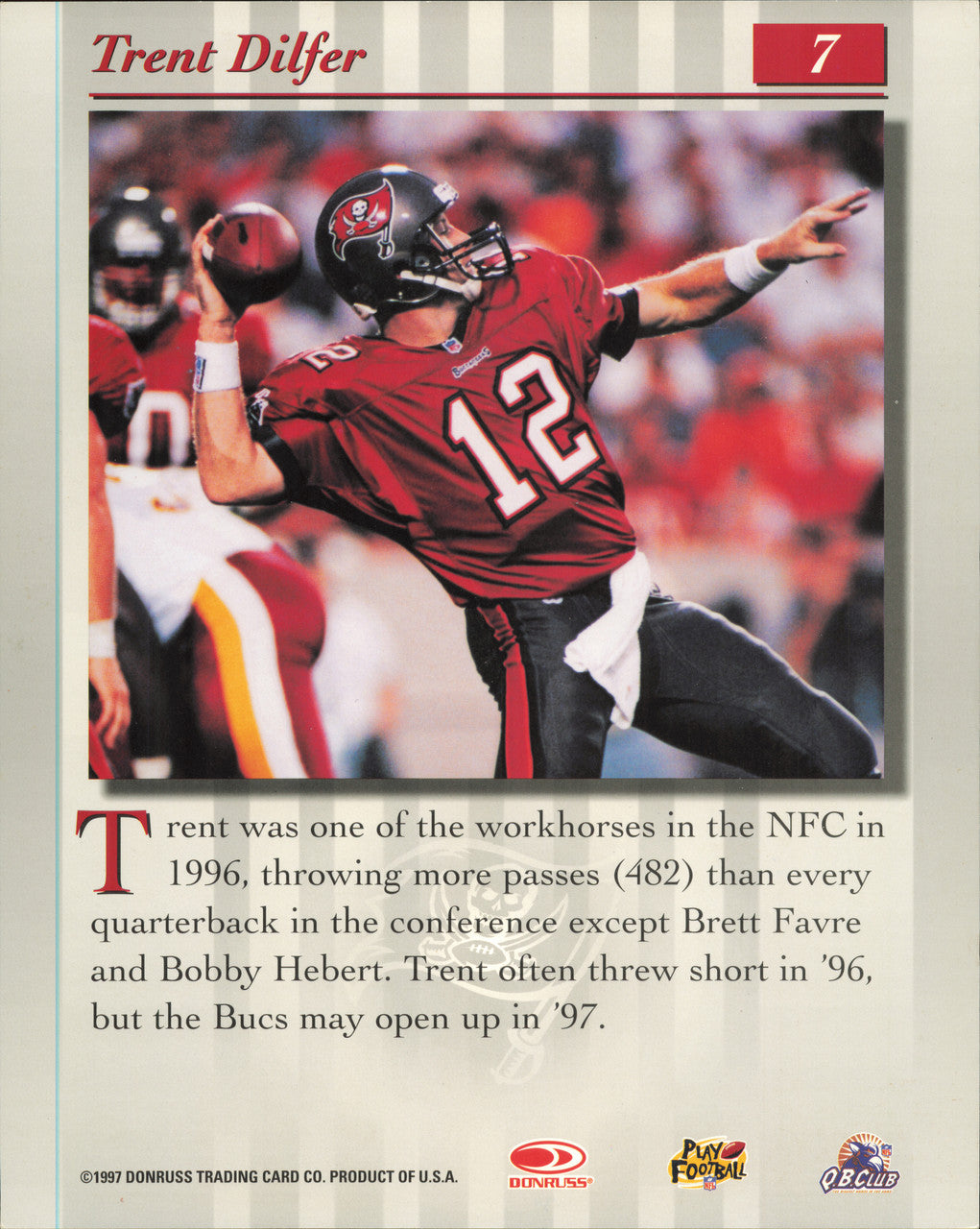 Trent Dilfer Autographed 1997 Donruss Studio Card #7 Tampa Bay Buccaneers SKU #257317