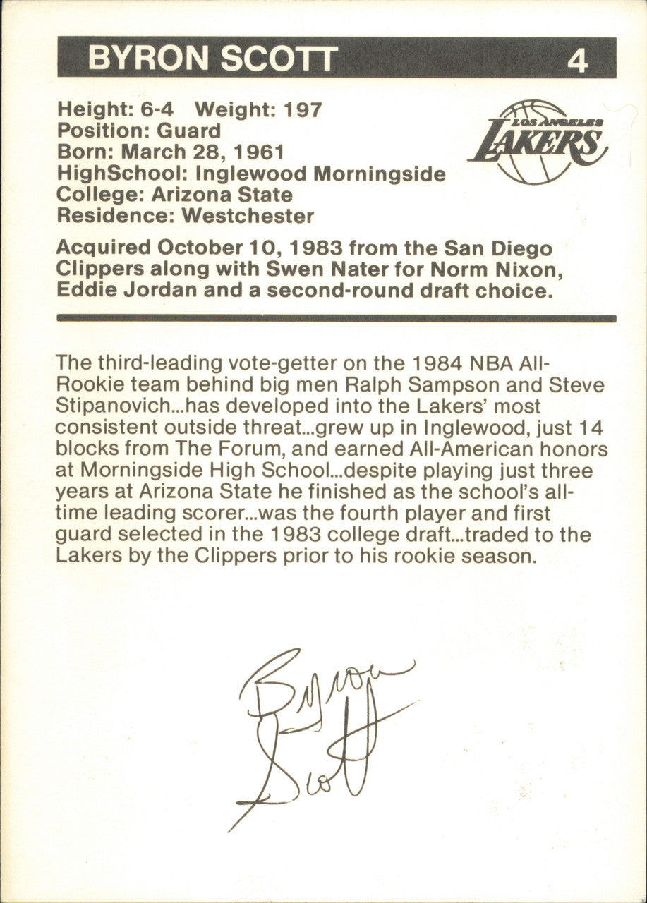 Byron Scott Autographed 5x7 Photo Los Angeles Lakers SKU #257333