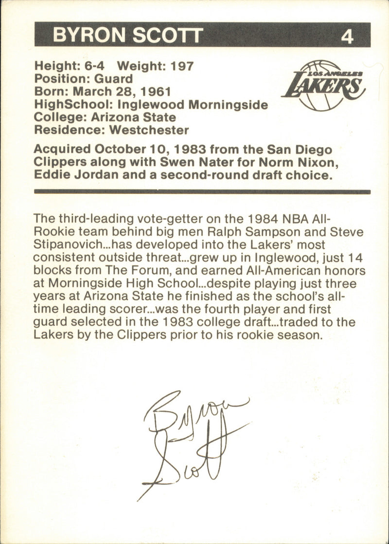 Byron Scott Autographed 5x7 Photo Los Angeles Lakers SKU #257333