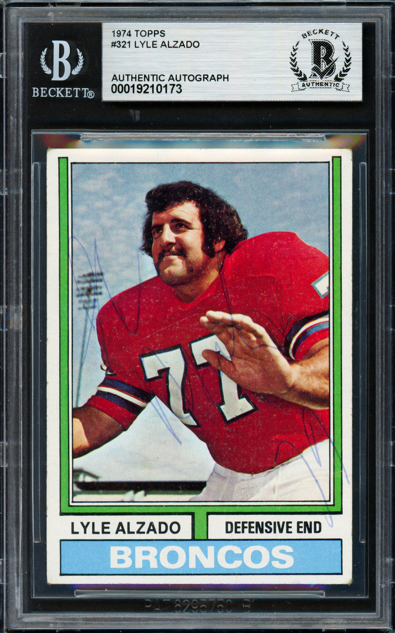 Lyle Alzado Autographed 1974 Topps Card #321 Denver Broncos Beckett BAS #19210173