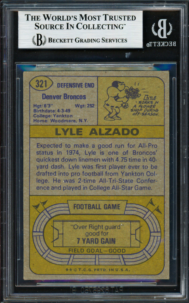 Lyle Alzado Autographed 1974 Topps Card #321 Denver Broncos Beckett BAS #19210173