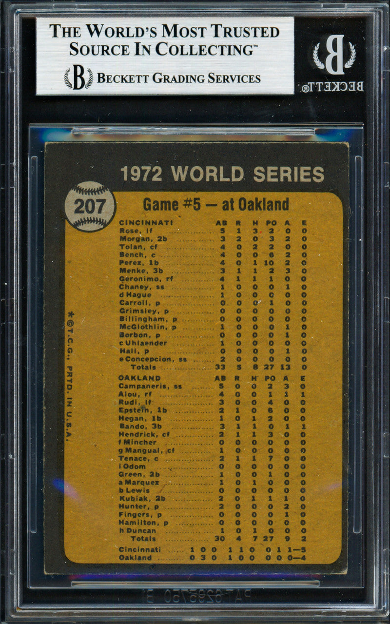 Johnny Bench Autographed 1973 Topps Card #207 Cincinnati Reds Beckett BAS #19210175