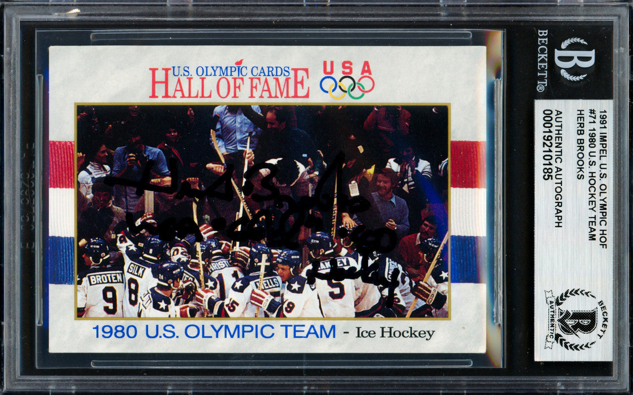 Herb Brooks Autographed 1991 Impel Card #71 1980 Team USA "Gold" Beckett BAS #19210185