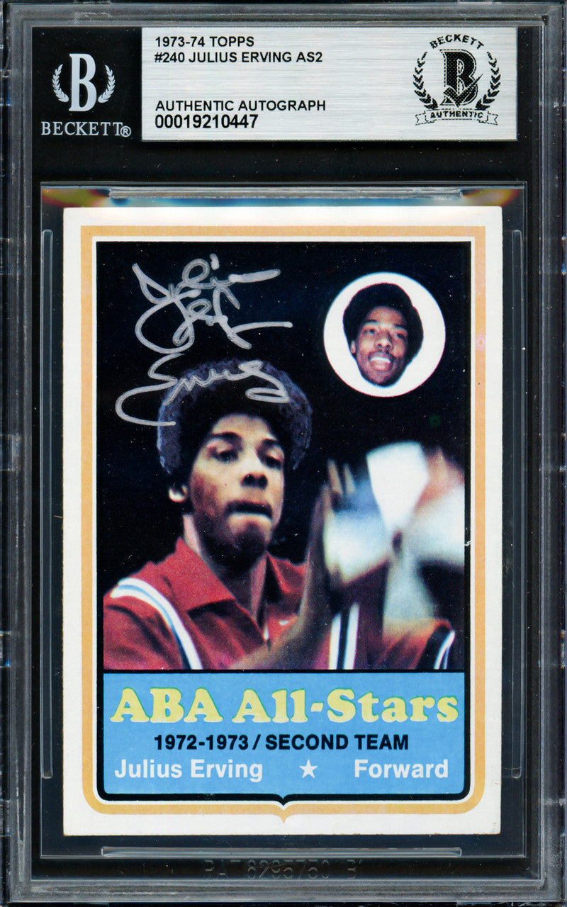 Julius Dr. J Erving Autographed 1973-74 Topps Card #240 Virginia Squires Beckett BAS #19210447