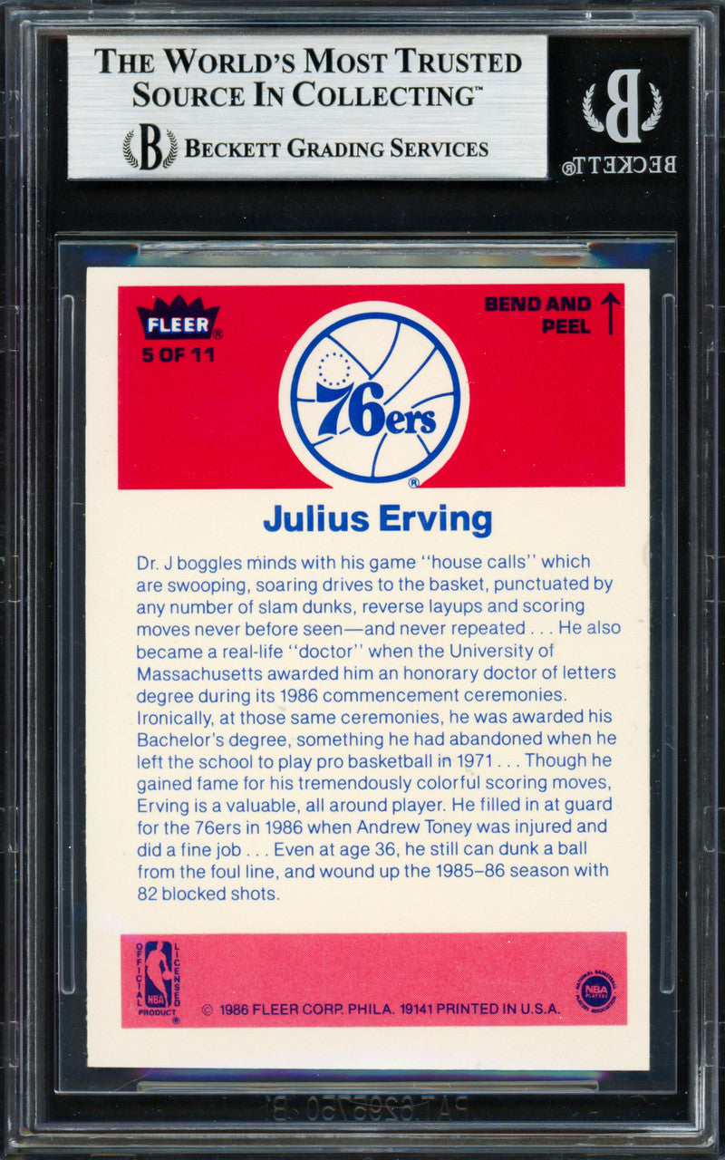 Julius Dr. J Erving Autographed 1986-87 Fleer Sticker Card #5 Philadelphia 76ers Beckett BAS #19210673