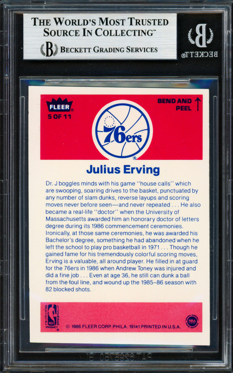 Julius Dr. J Erving Autographed 1986-87 Fleer Sticker Card #5 Philadelphia 76ers Beckett BAS #19210677