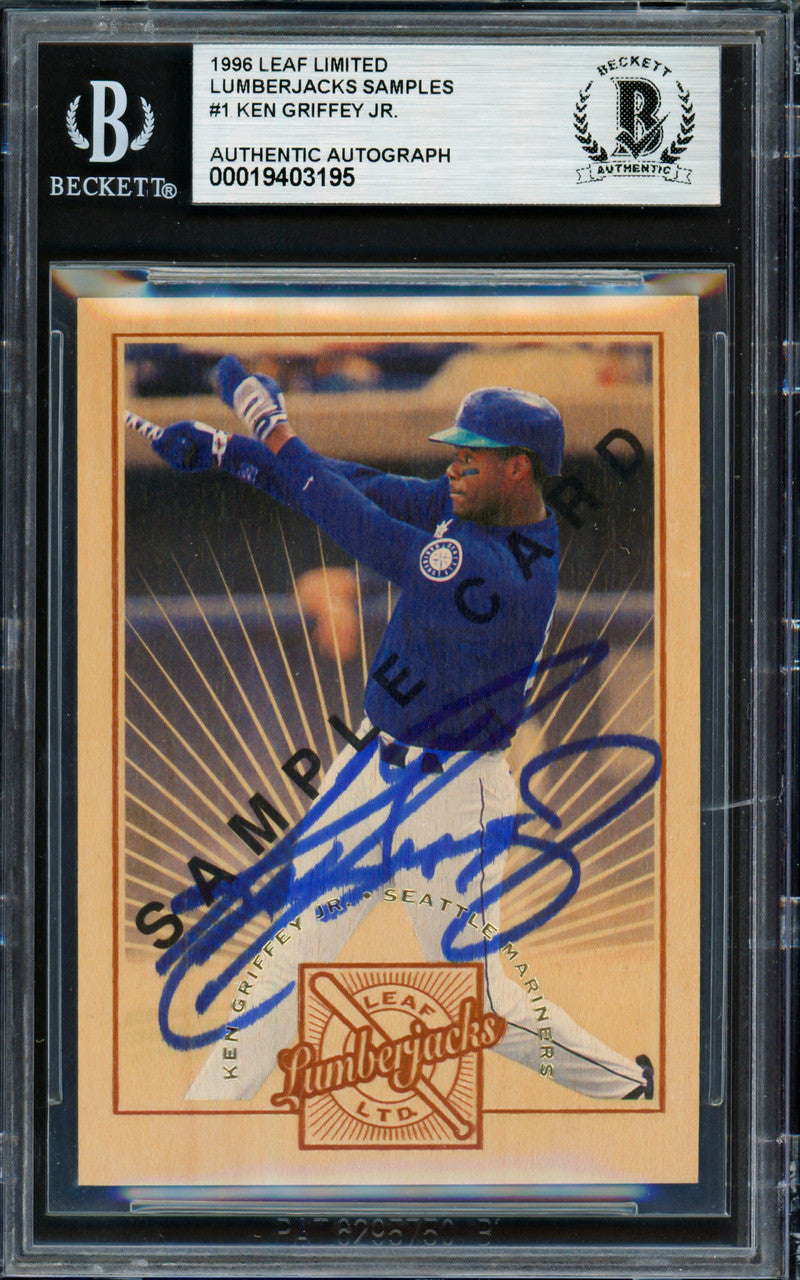 Ken Griffey Jr. Autographed 1996 Leaf Lumberjack Sample Card #1 Seattle Mariners Beckett BAS #19203195