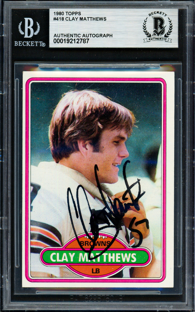 Clay Matthews Autographed 1980 Topps Rookie Card #418 Cleveland Browns Beckett BAS #19212787