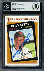 Willie Mays Autographed 1986 Topps Card #403 San Francisco Giants Beckett BAS #19212789