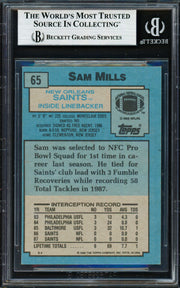 Sam Mills Autographed 1988 Topps Rookie Card #65 New Orleans Saints Beckett BAS #19428869