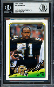 Sam Mills Autographed 1988 Topps Rookie Card #65 New Orleans Saints Beckett BAS #19428871