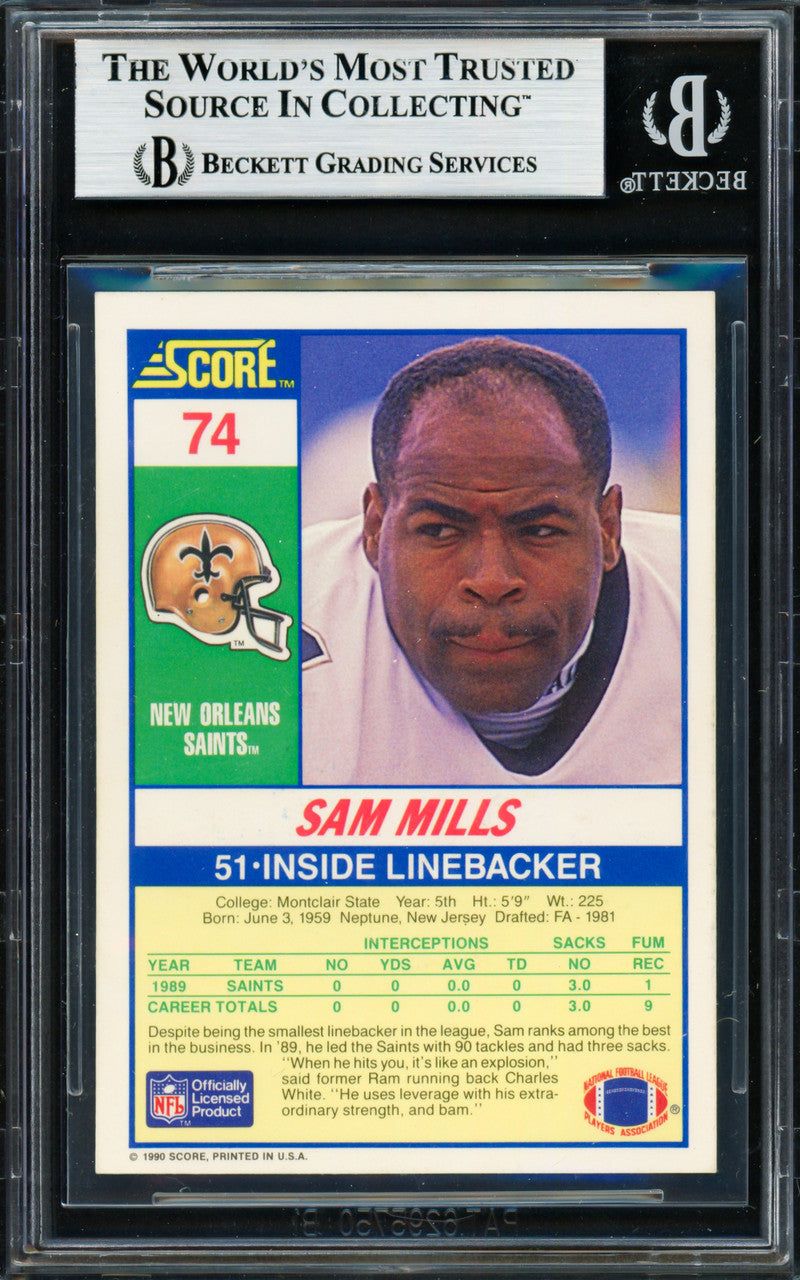 Sam Mills Autographed 1990 Score Card #74 New Orleans Saints Beckett BAS #19212871