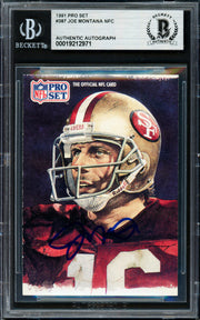 Joe Montana Autographed 1991 Pro Set Card #387 San Francisco 49ers Beckett BAS #19212971