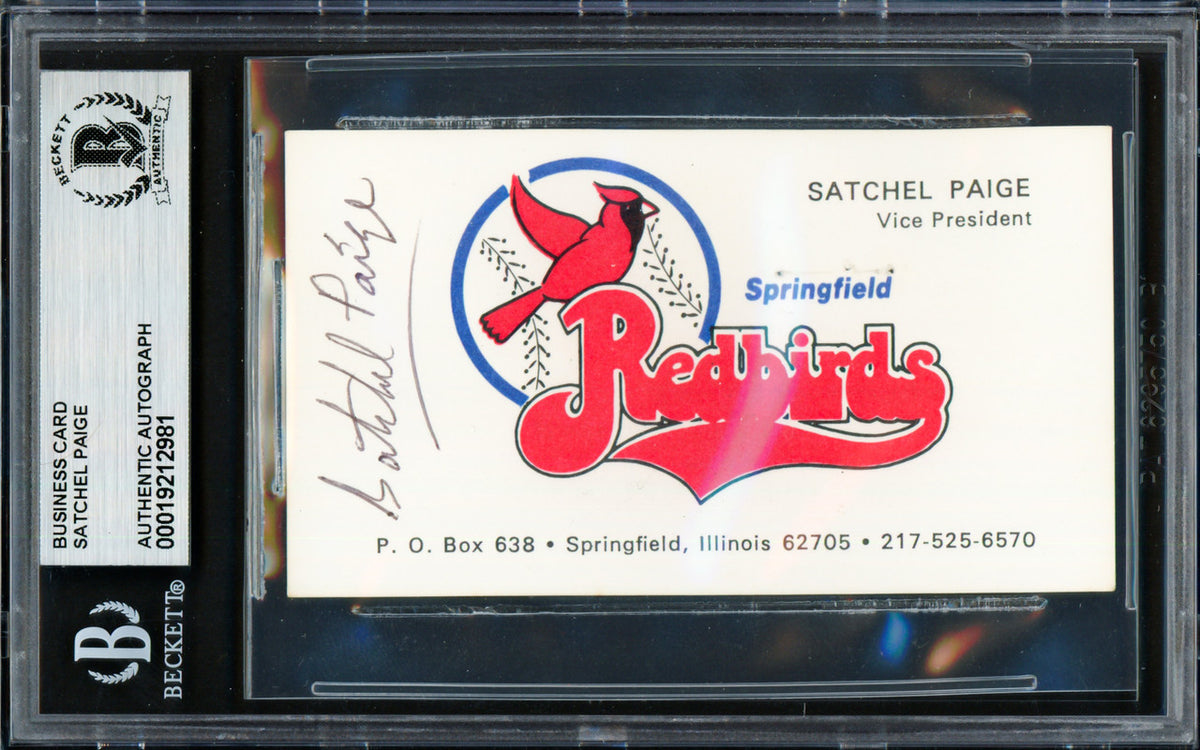 Satchel Paige Autographed Business Card Springfield Redbirds Beckett BAS #19212981