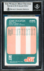 John Stockton Autographed 1988-89 Fleer Rookie Card #115 Utah Jazz Beckett BAS #19213101
