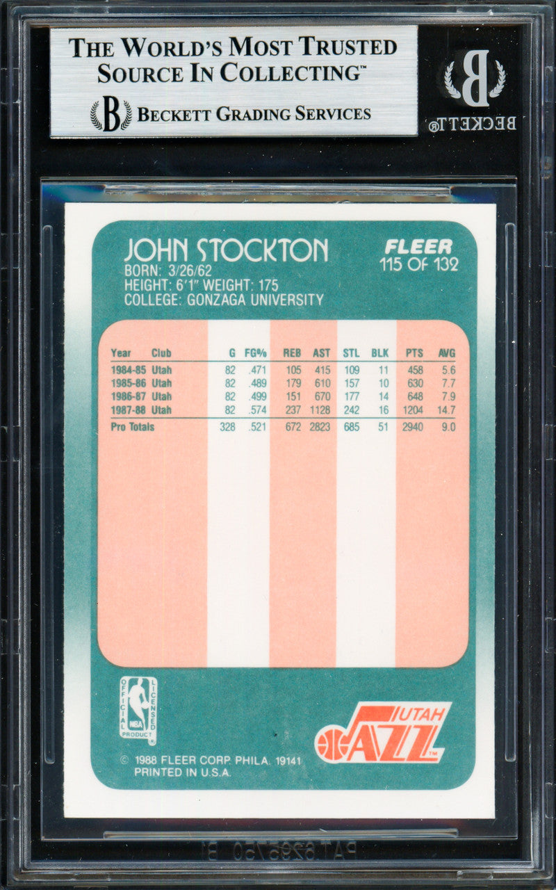John Stockton Autographed 1988-89 Fleer Rookie Card #115 Utah Jazz Beckett BAS #19213095
