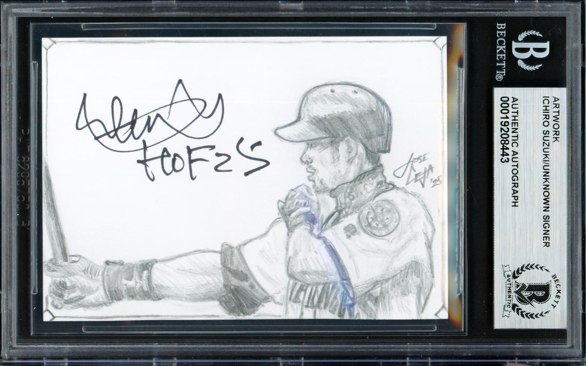 Ichiro Suzuki Autographed 2025 Original Art Sketch Card Seattle Mariners "HOF 25" #1/1 Beckett BAS #19208443