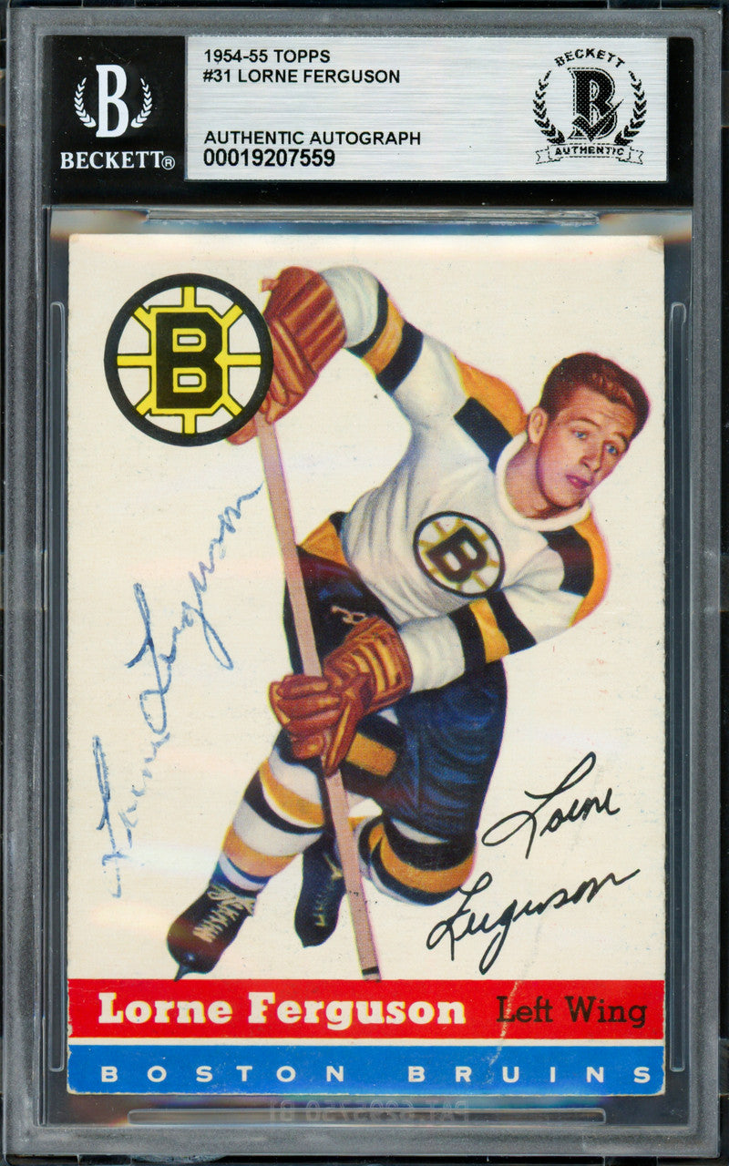 Lorne Ferguson Autographed 1954-55 Topps Card #31 Boston Bruins Beckett BAS #19207559