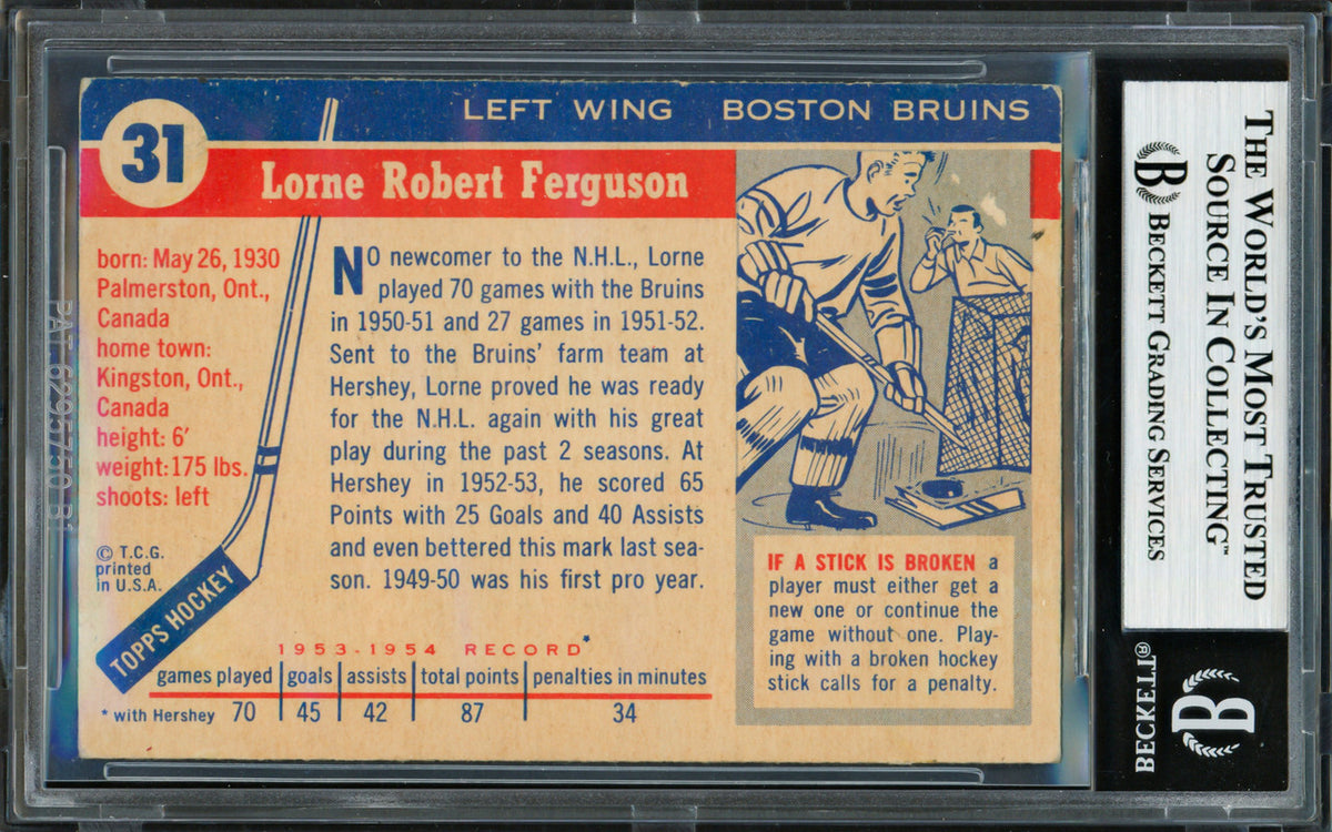 Lorne Ferguson Autographed 1954-55 Topps Card #31 Boston Bruins Beckett BAS #19207559
