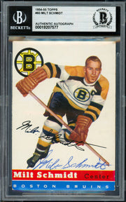Milt Schmidt Autographed 1954-55 Topps Card #60 Boston Bruins Beckett BAS #19207577