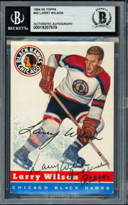 Larry Wilson Autographed 1954-55 Topps Card #40 Chicago Black Hawks Beckett BAS #19207579