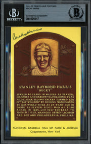 Bucky Harris Autographed Hall of Fame Plaque Postcard Washington Senators Beckett BAS #19214917