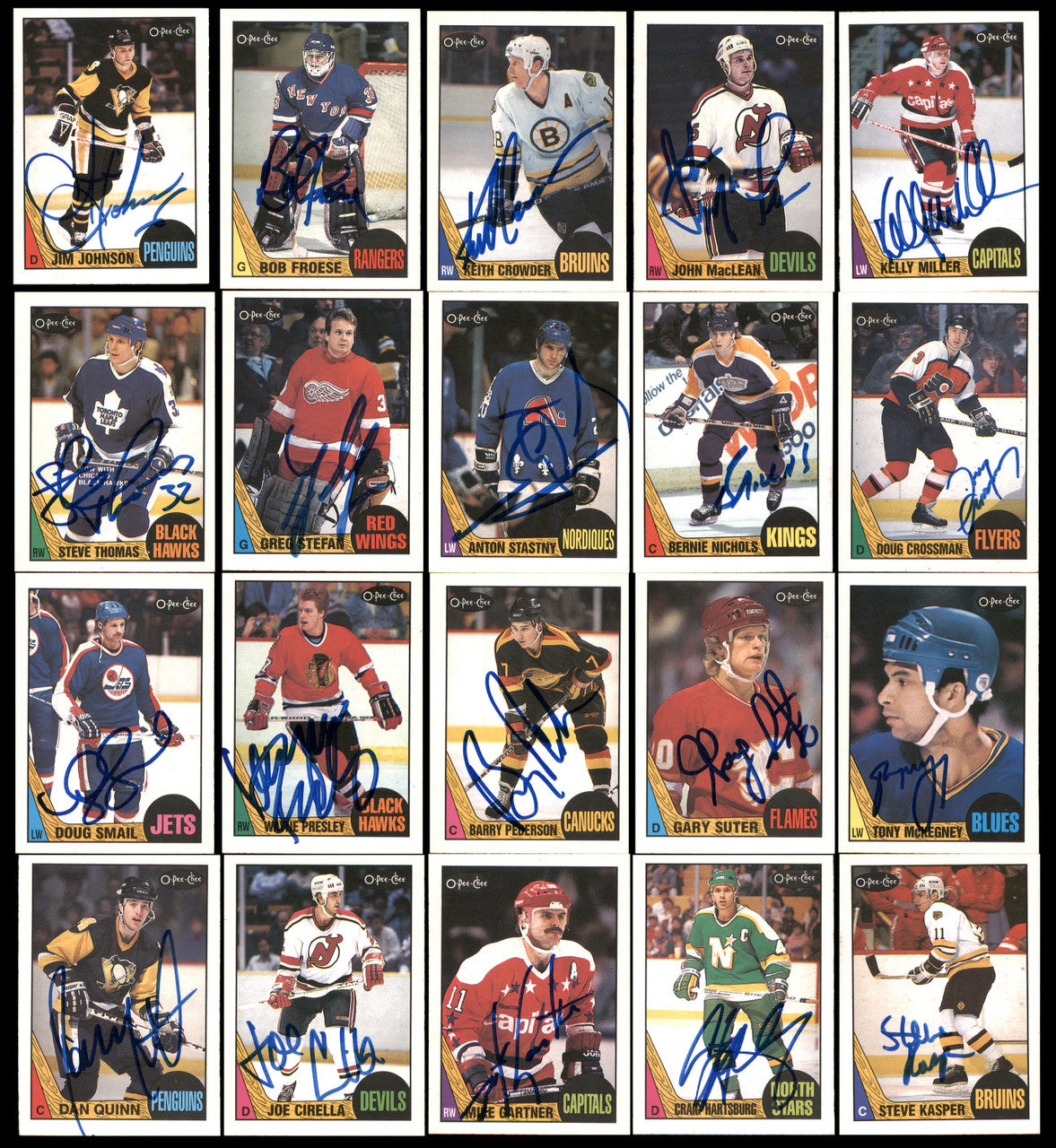 1987-88 O-Pee-Chee Hockey Autographed Cards (134 Count Lot - All Different) SKU #257908