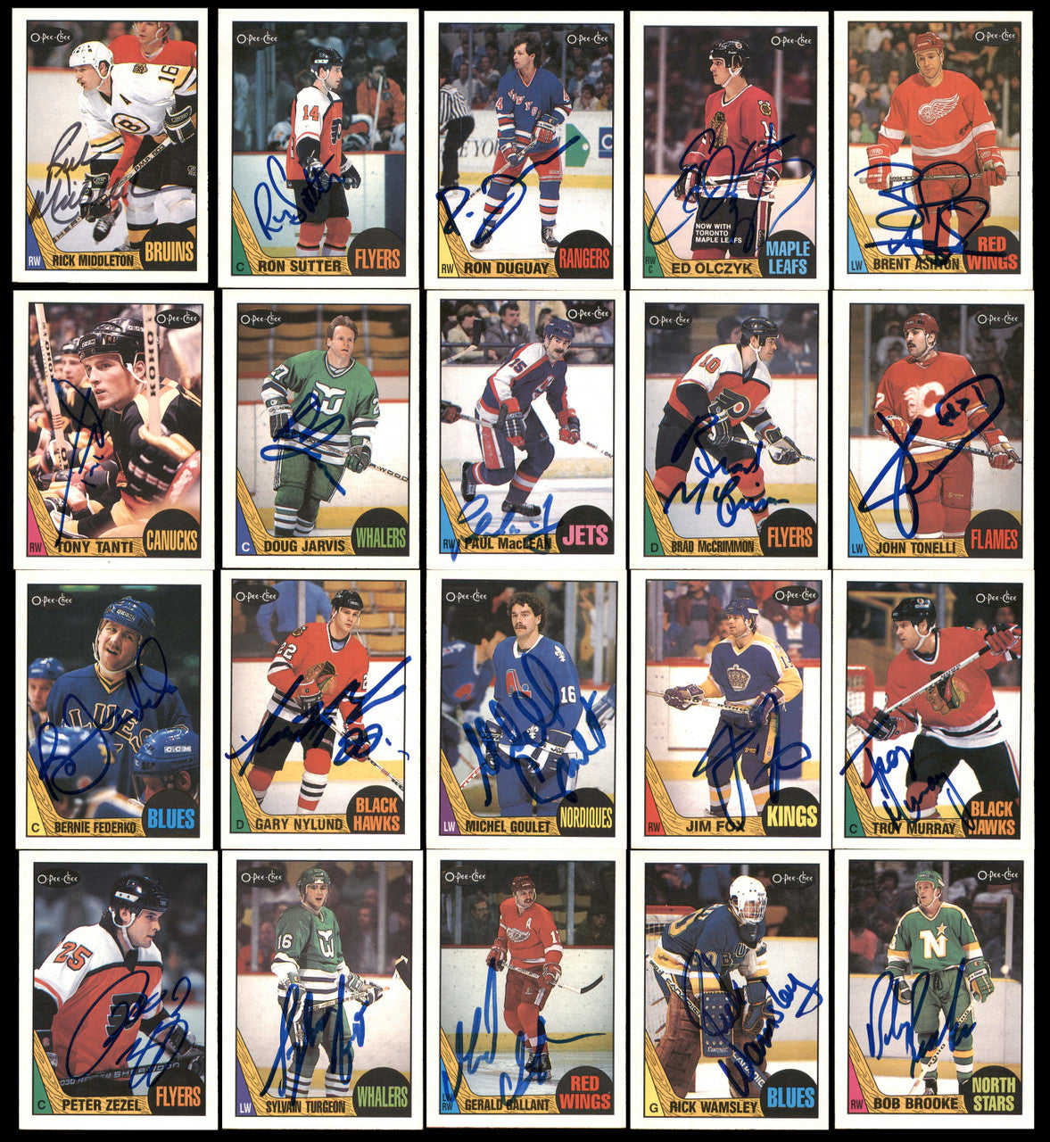 1987-88 O-Pee-Chee Hockey Autographed Cards (134 Count Lot - All Different) SKU #257908