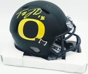Tez Johnson Autographed Oregon Ducks Matte Black Speed Mini Helmet (Smudged) JSA Witness #WC196032